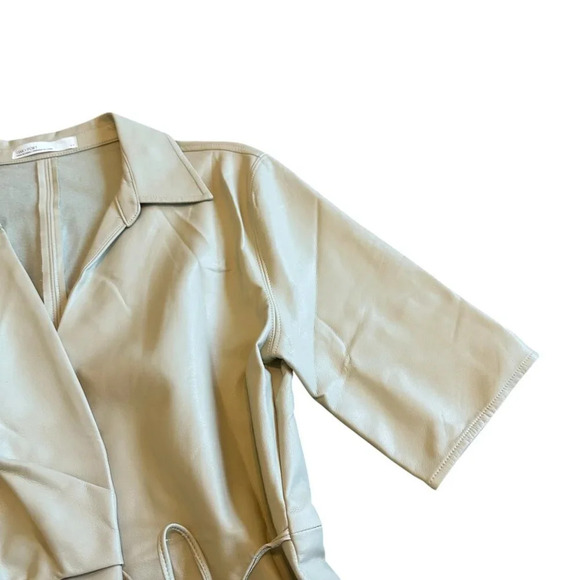 Oak + Fort Cream Vegan Faux Leather Wrap Dress Midi Length Size Small Women's - Picture 3 of 13